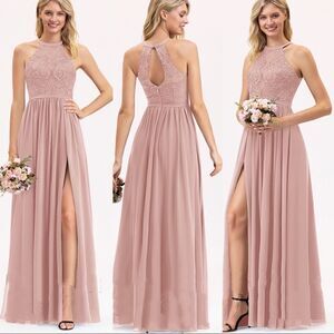 New Elegant Floral Lace Halter-neck Chiffon Dress